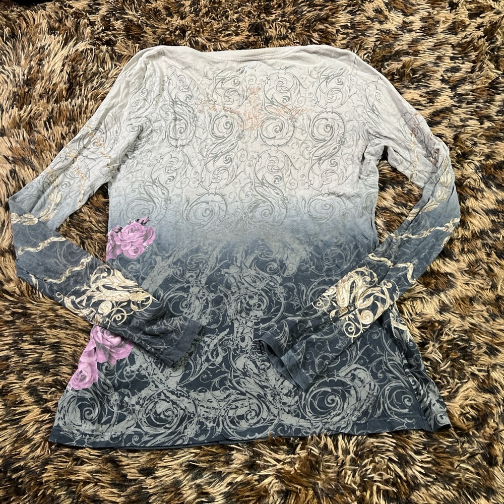 Christian Audigier Gray and Pink Long Sleeve Top - Picture 3 of 8